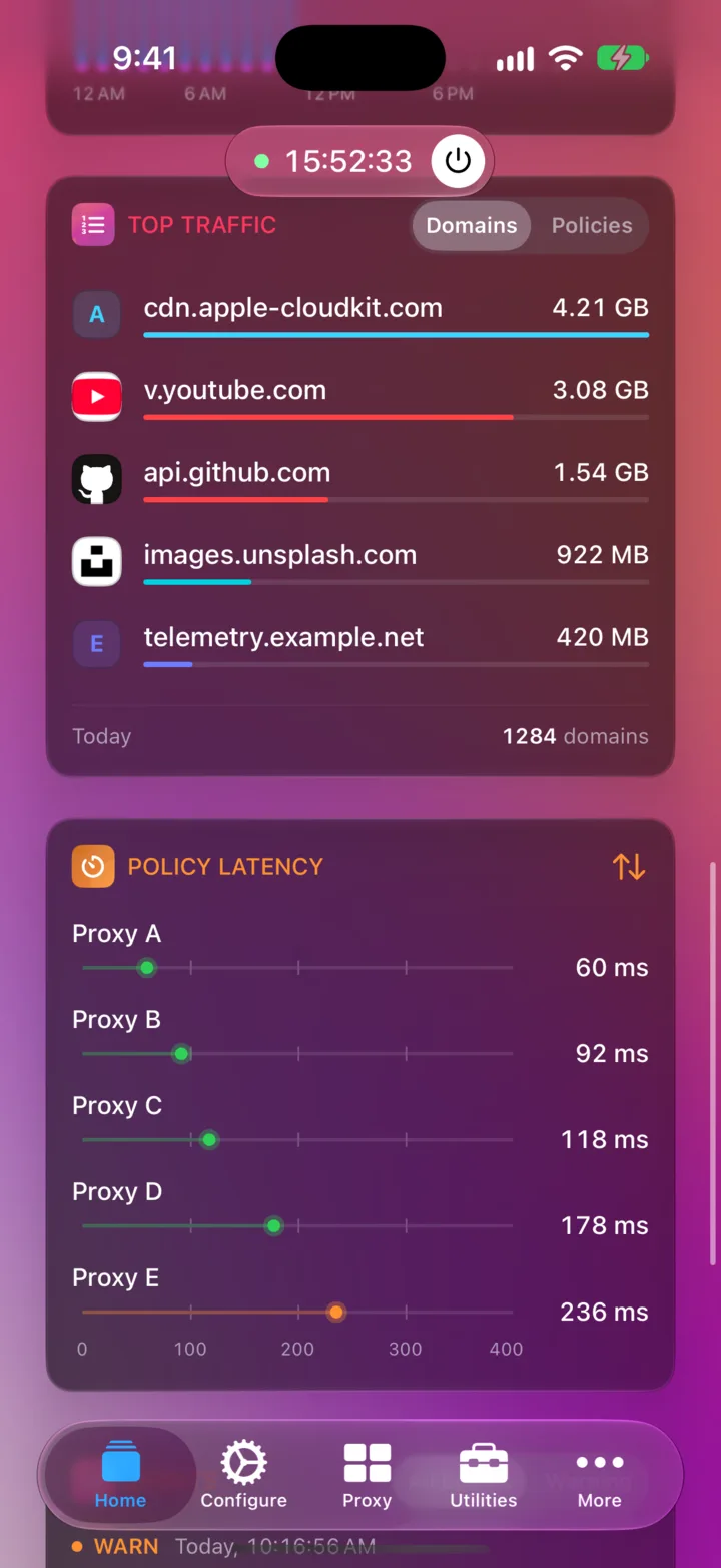 Top Traffic and Policy Latency cards in Dark Mode