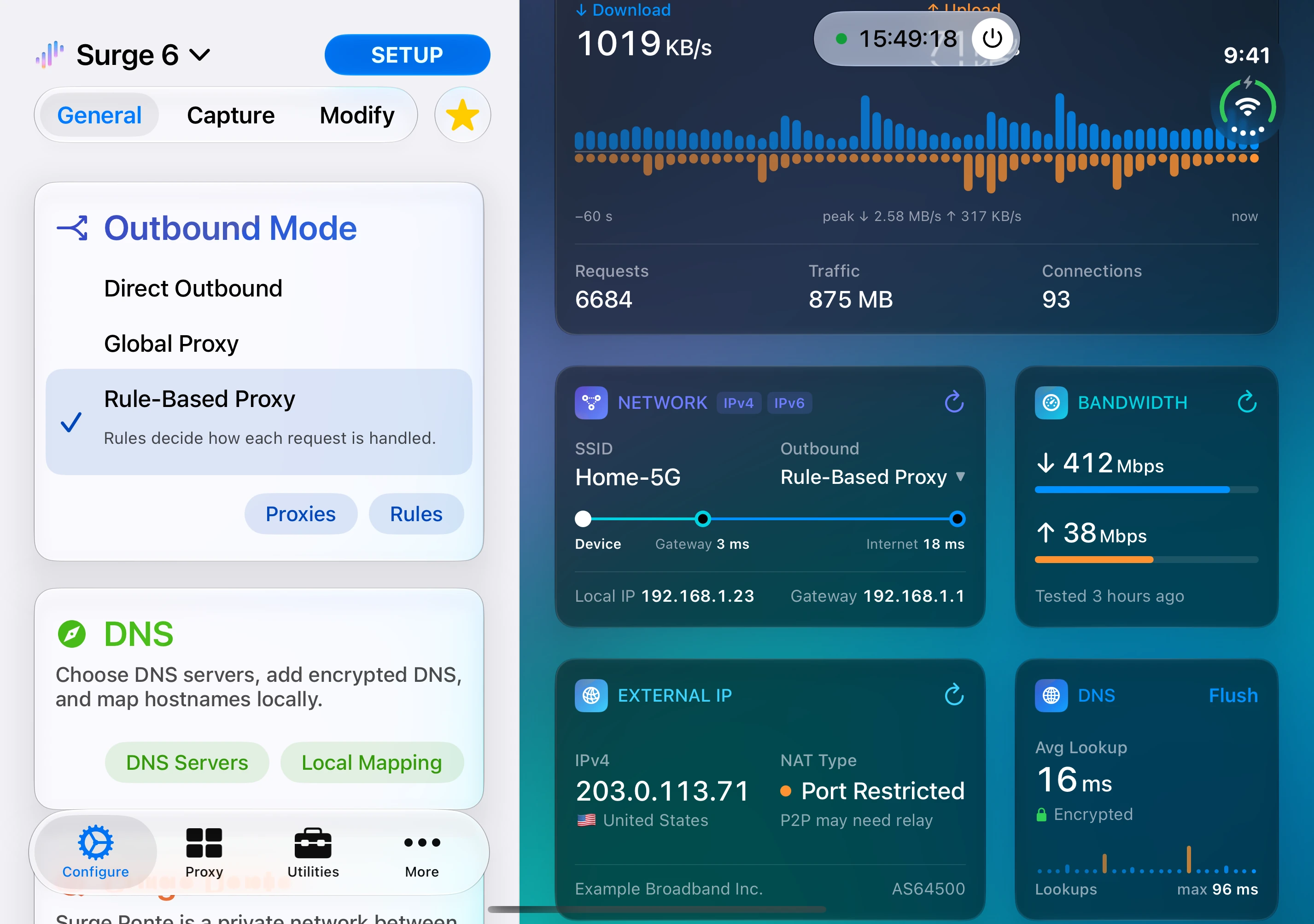 iPhone Duo unfolded: Configure on the left, the Surge iOS 6 Home screen on the right